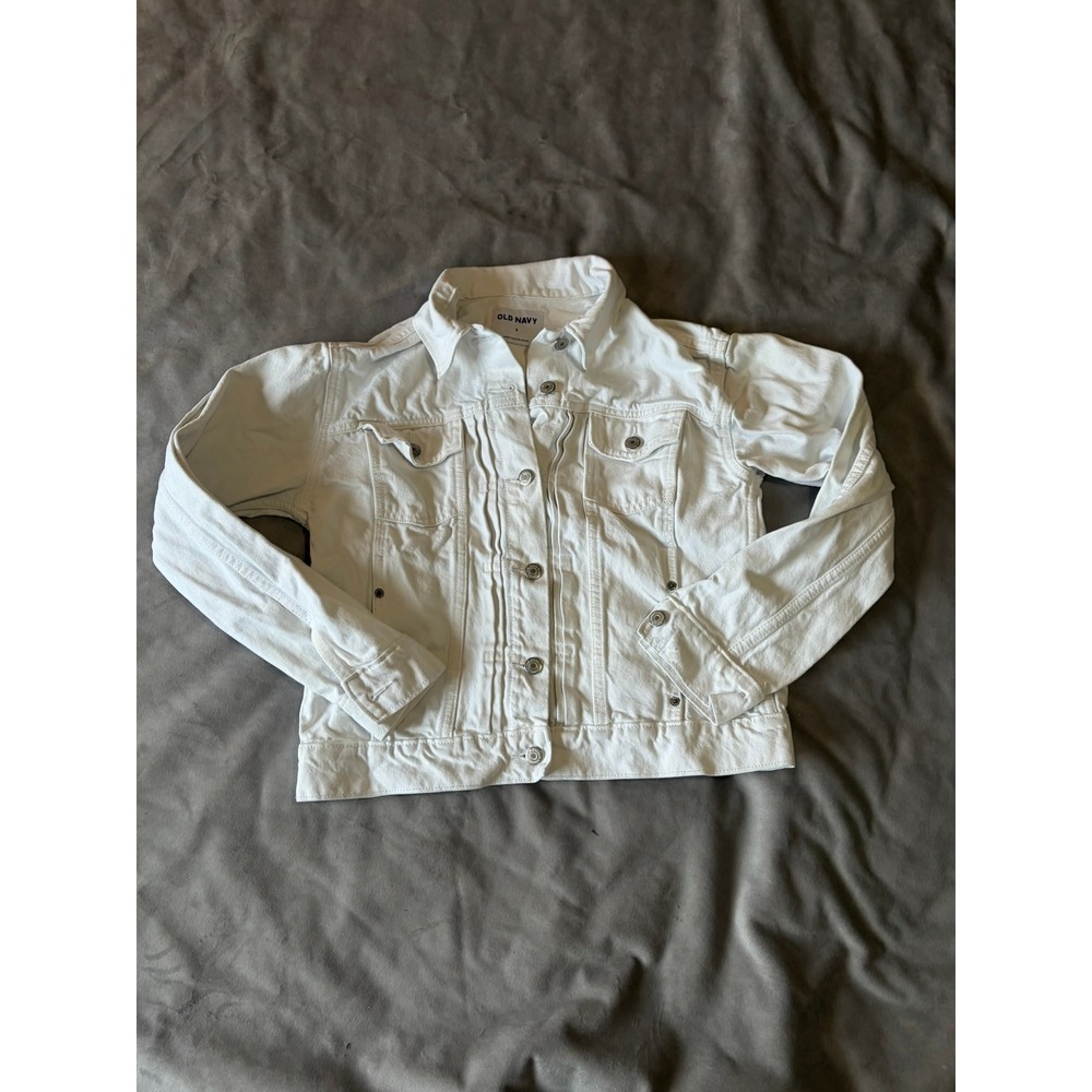 Old Navy White Denim Jacket Womens Small Classic Trucker Jean Jacket White